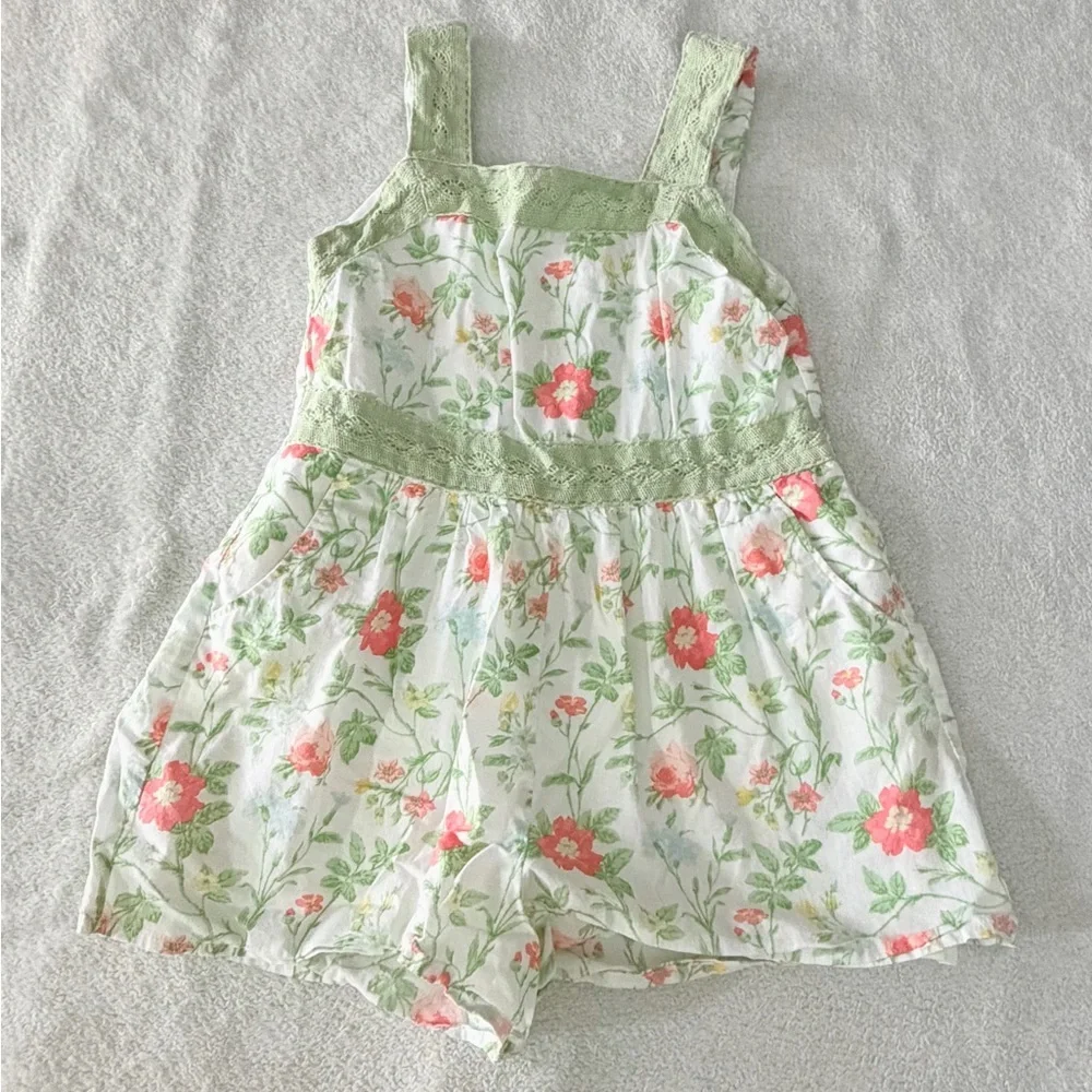 Janie and Jack | Floral Lace Trim Romper | Size 5